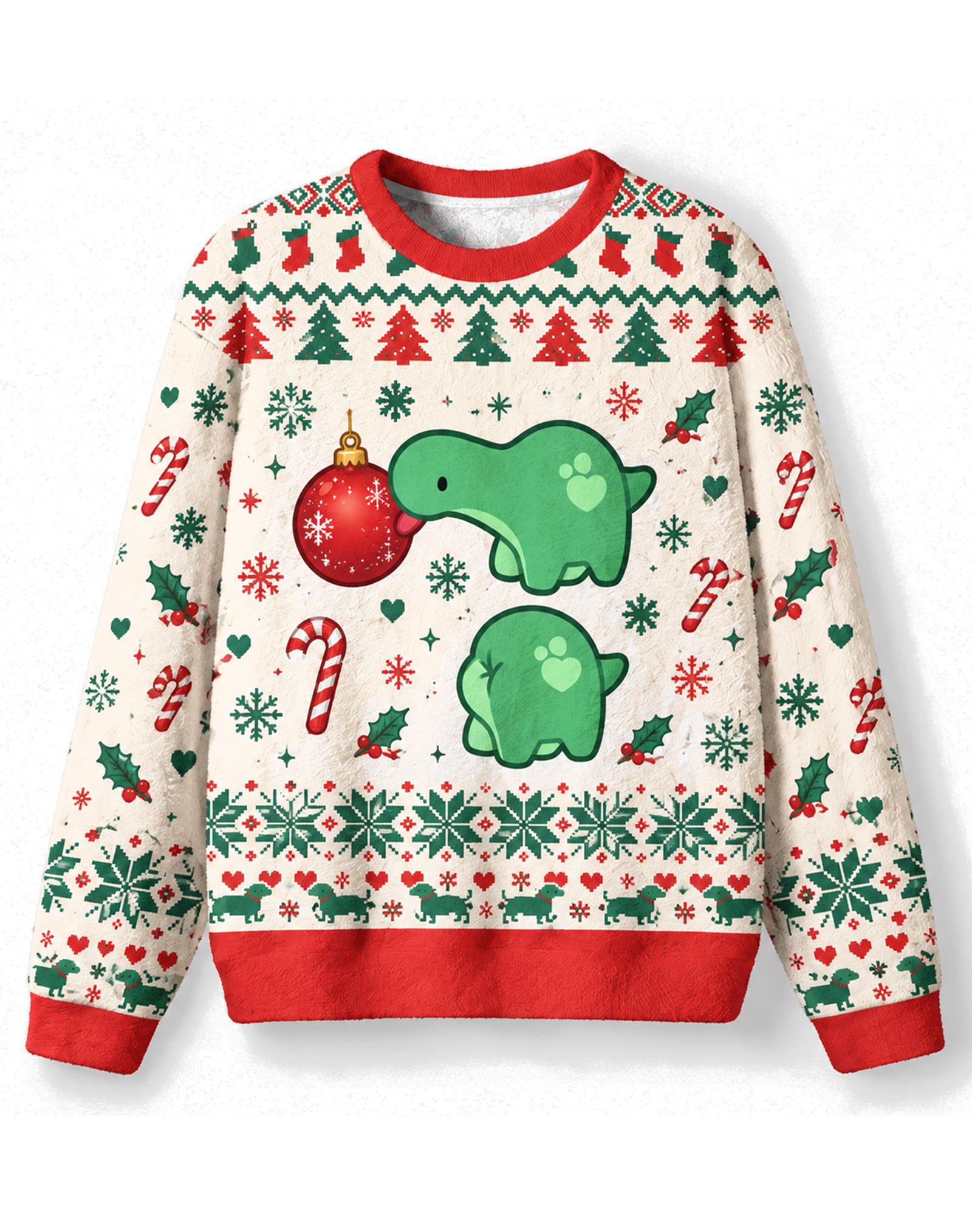Funny Brontosaurus With Christmas Bauble Ugly Christmas Sweater