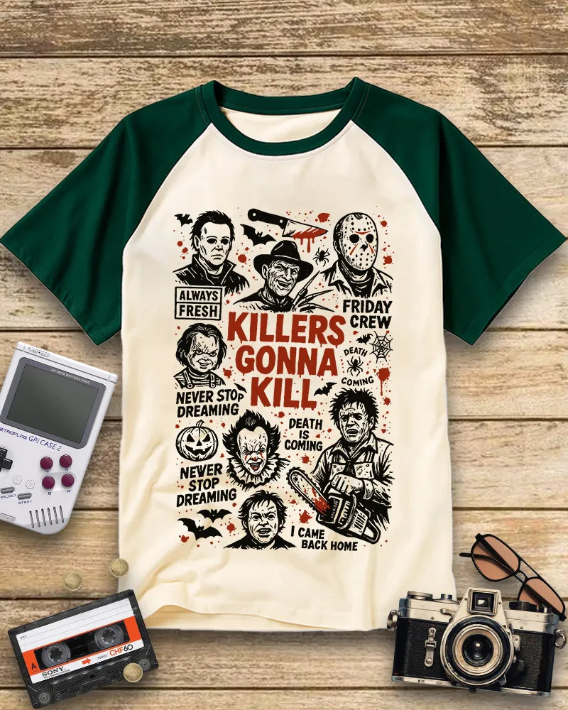 Spooky Retro Horror Icons Raglan Tee