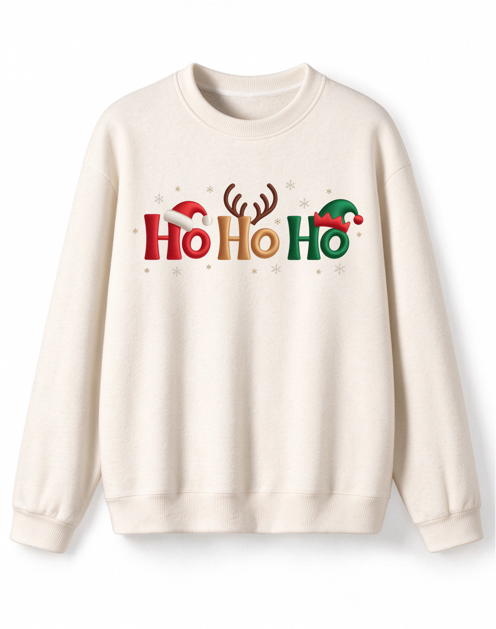 Ho Ho Ho Embroidery Christmas Element Crew Neck Sweater