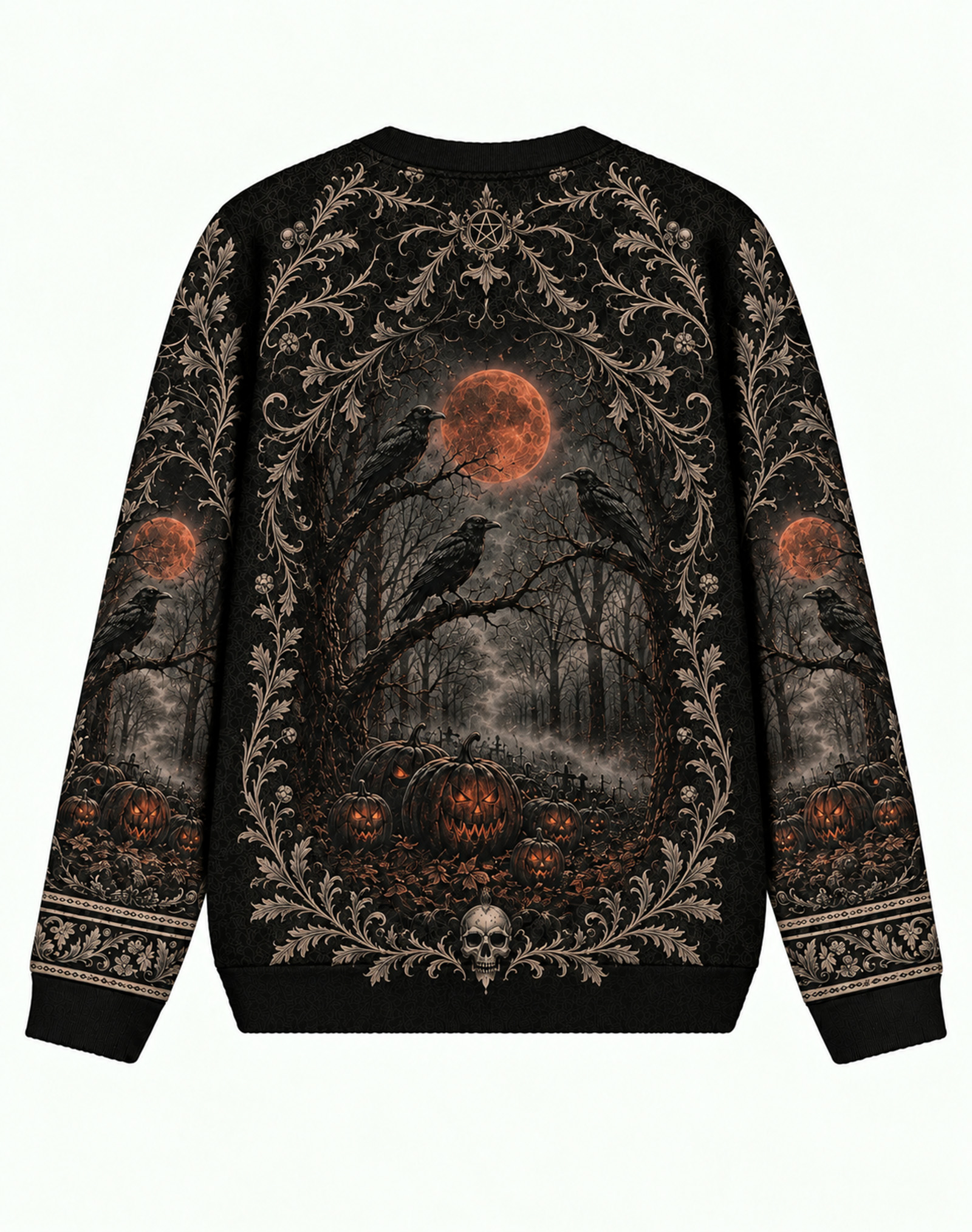 Gothic Dark Harvest Raven Blood Moon Pumpkin Sweater