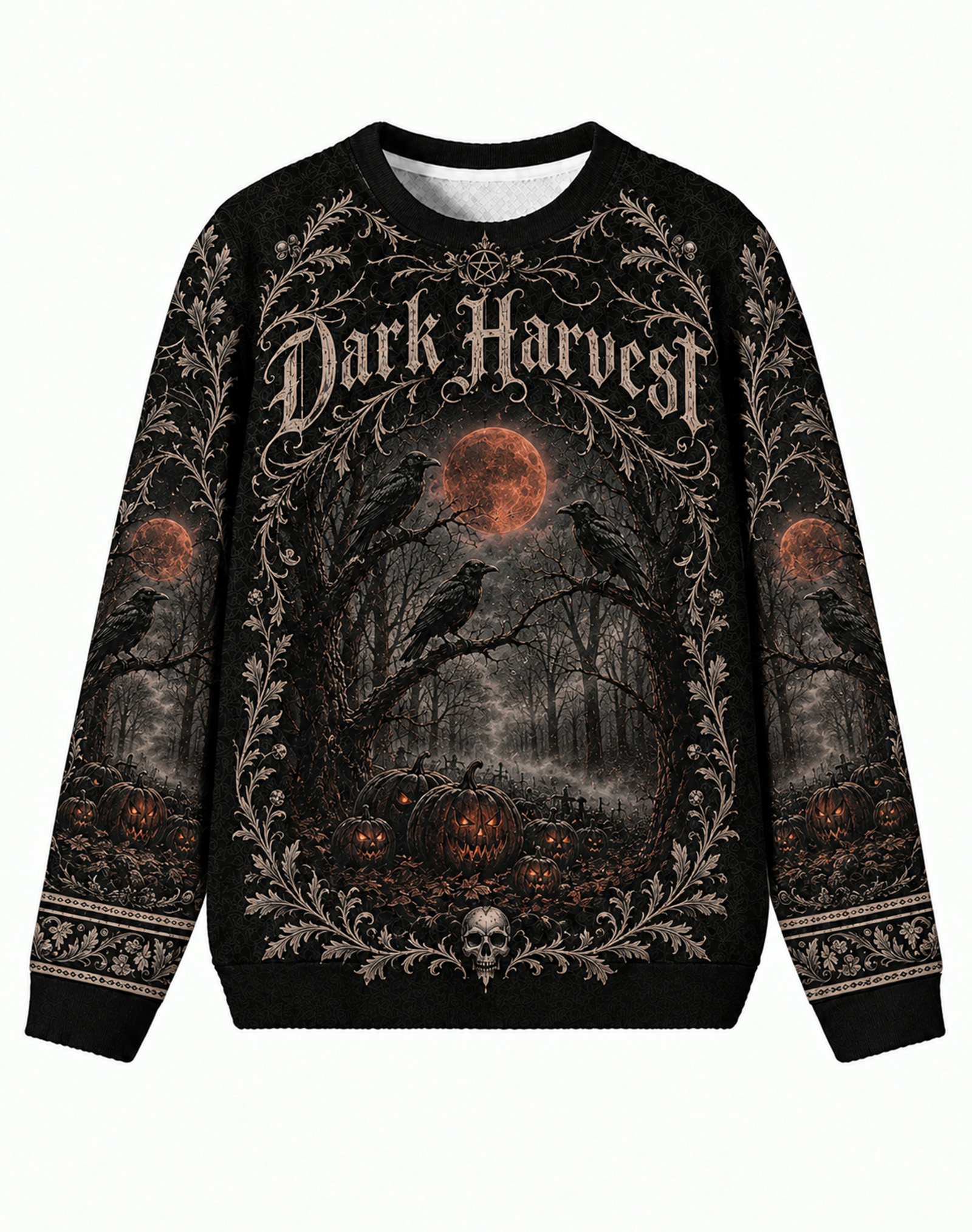 Gothic Dark Harvest Raven Blood Moon Pumpkin Sweater