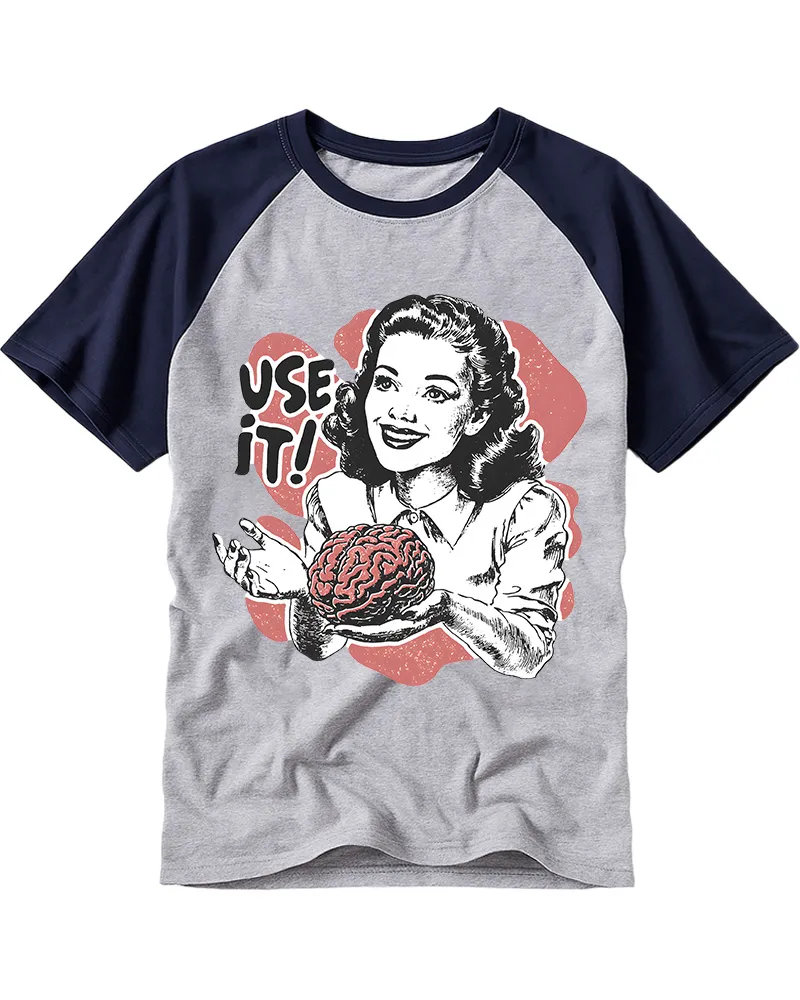Vintage Retro Housewife Brain Graphic Raglan Tee