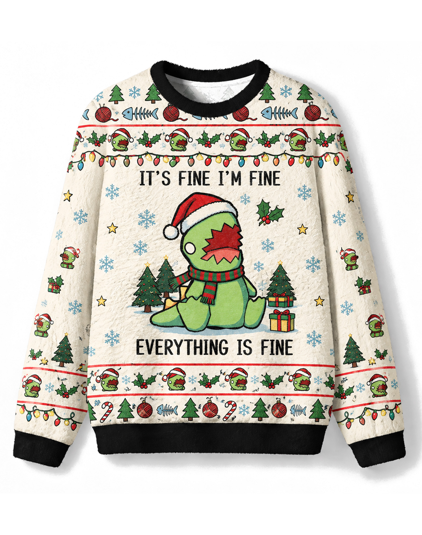 [Copy]Unisex Cartoon Dinosaur With Santa Hat Christmas Jumper Holiday Sweater