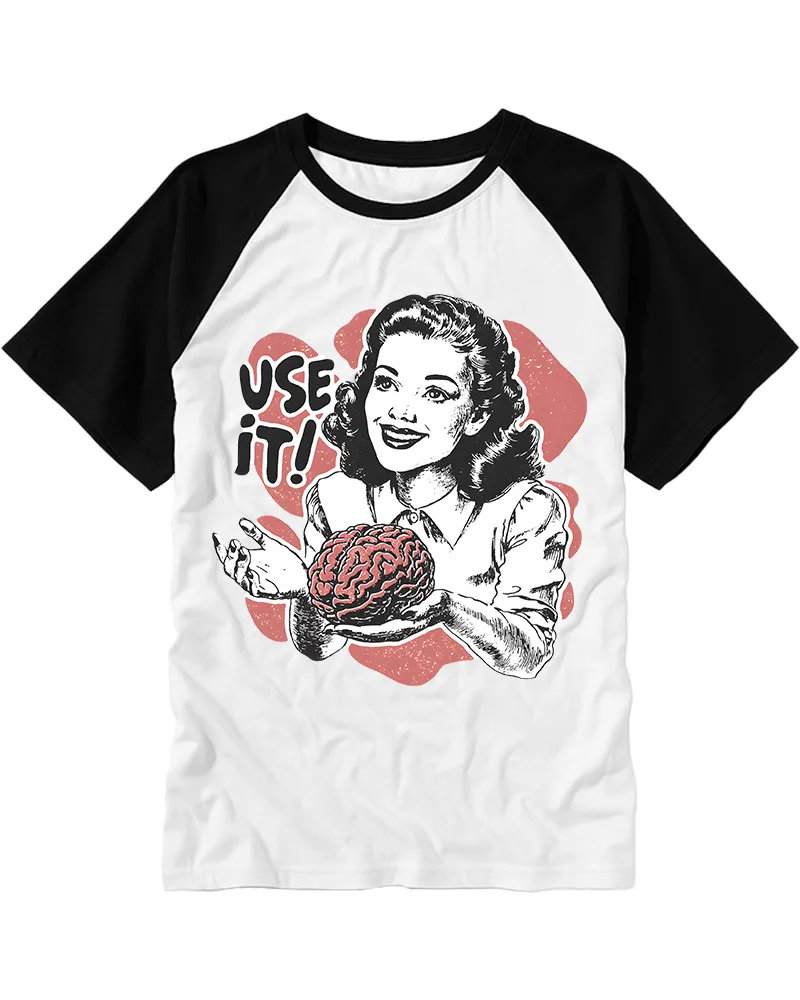 Vintage Retro Housewife Brain Graphic Raglan Tee