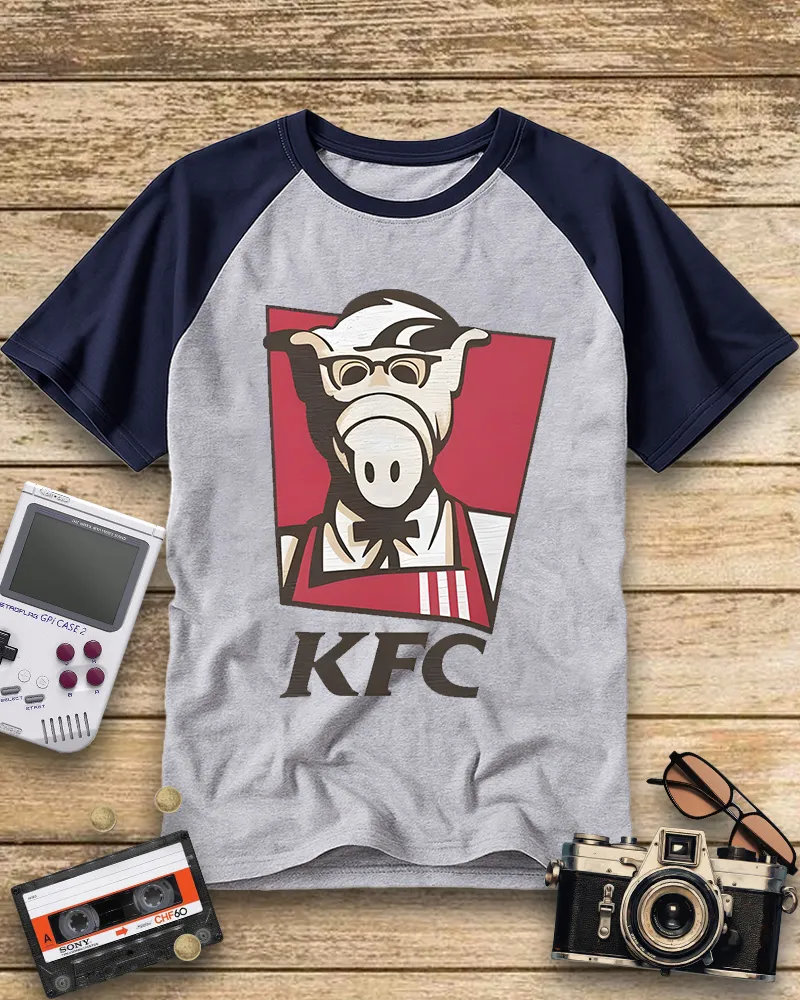 Vintage Style Alien Fast Food Logo Raglan Tee