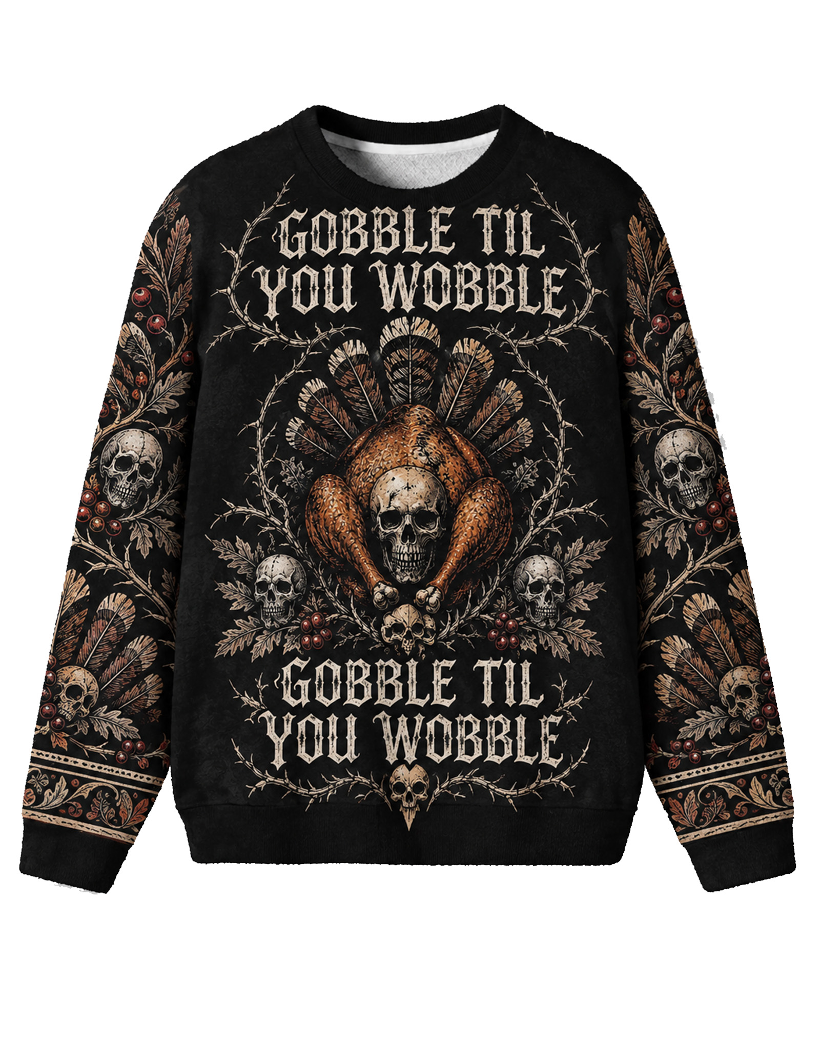 Gothic Gobble Til You Wobble Turkey Skull Sweater