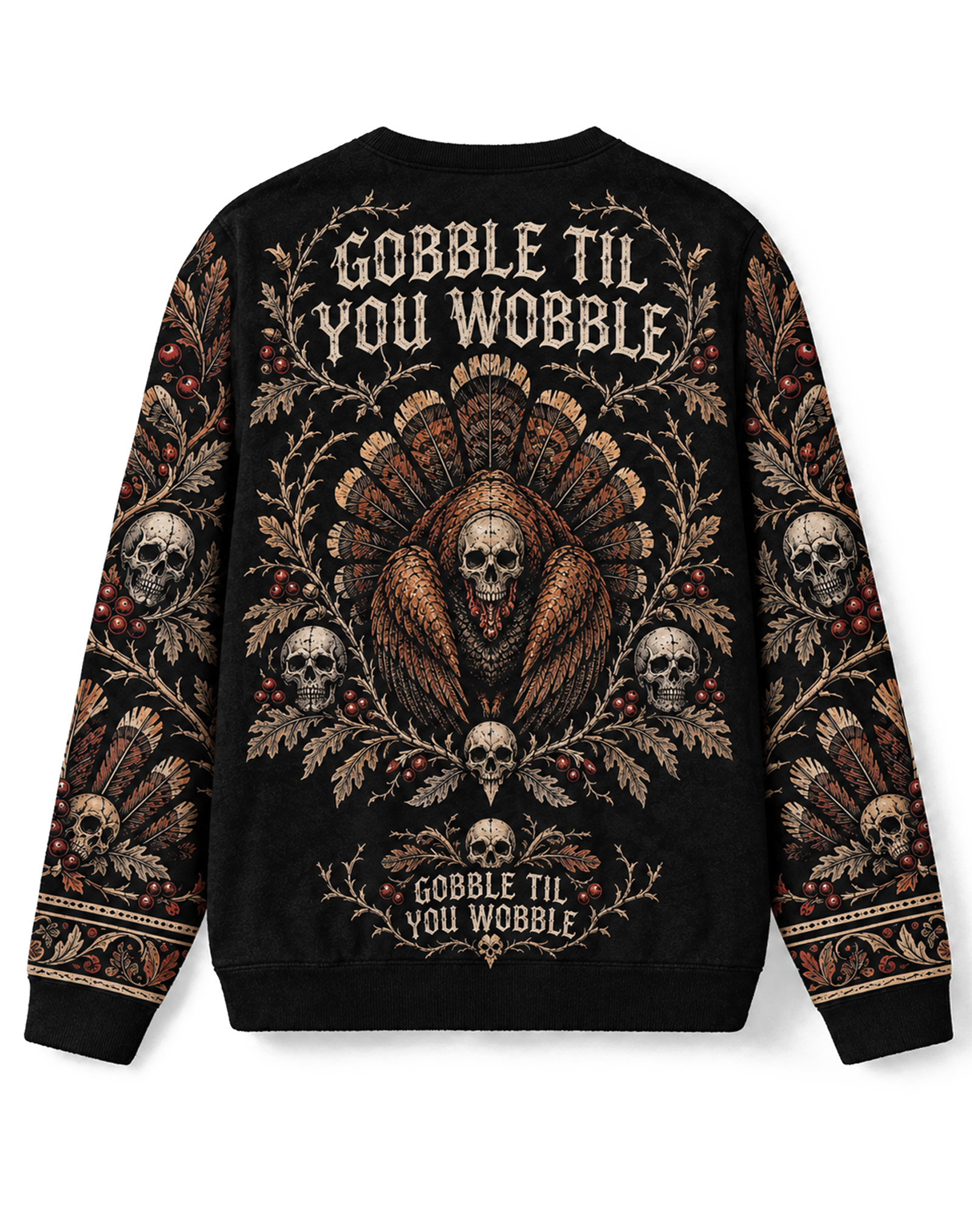 Gothic Gobble Til You Wobble Turkey Skull Sweater