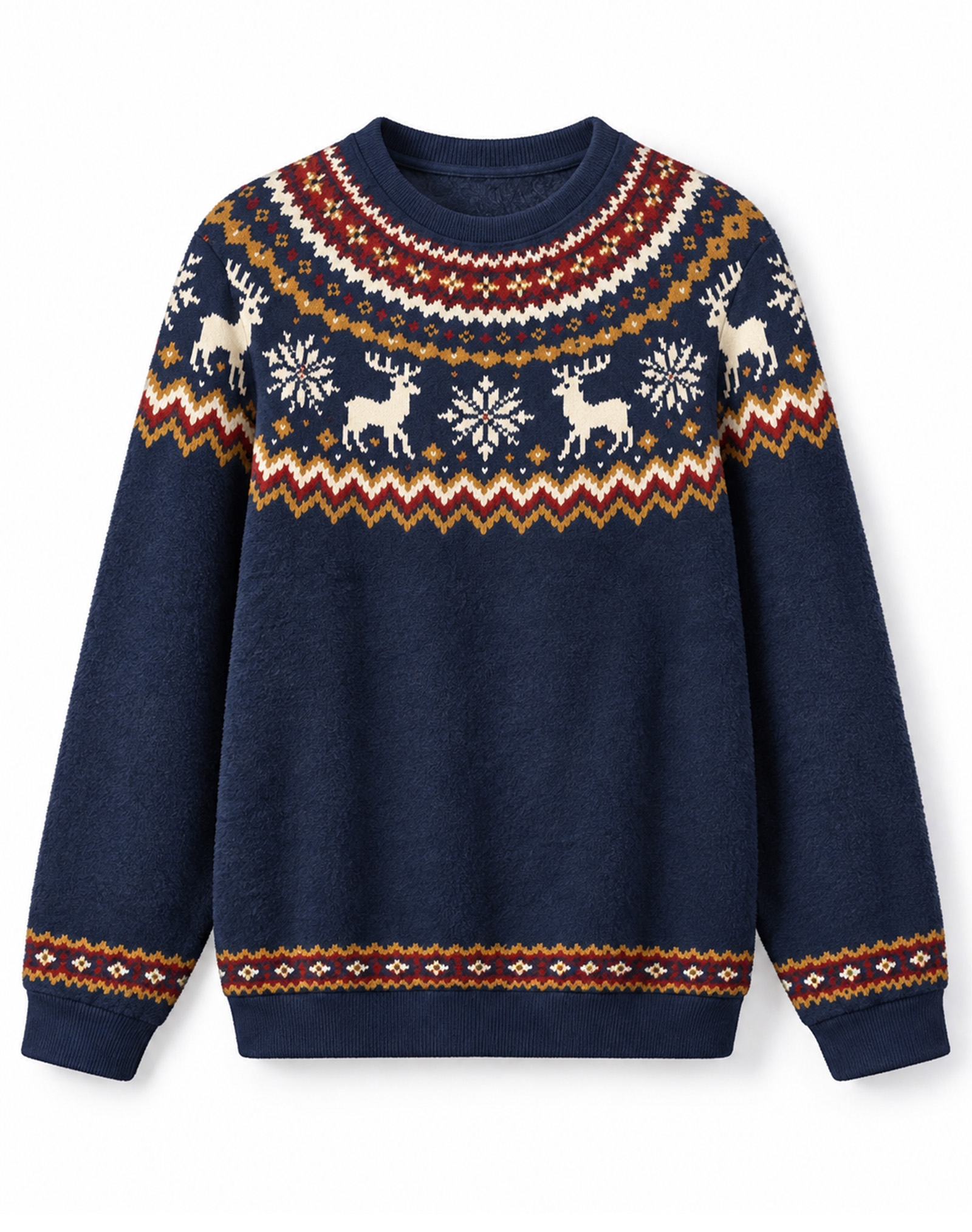 Navy Fair Isle Nordic Reindeer Snowflake Crew Neck Sweater