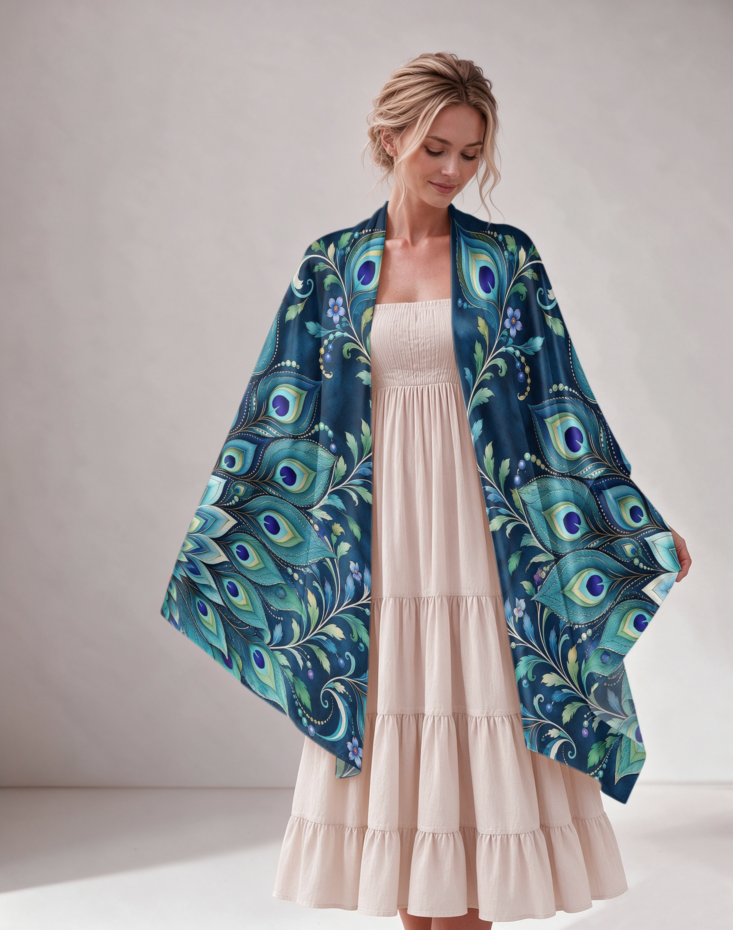 Peacock Feather Print Women Shawl