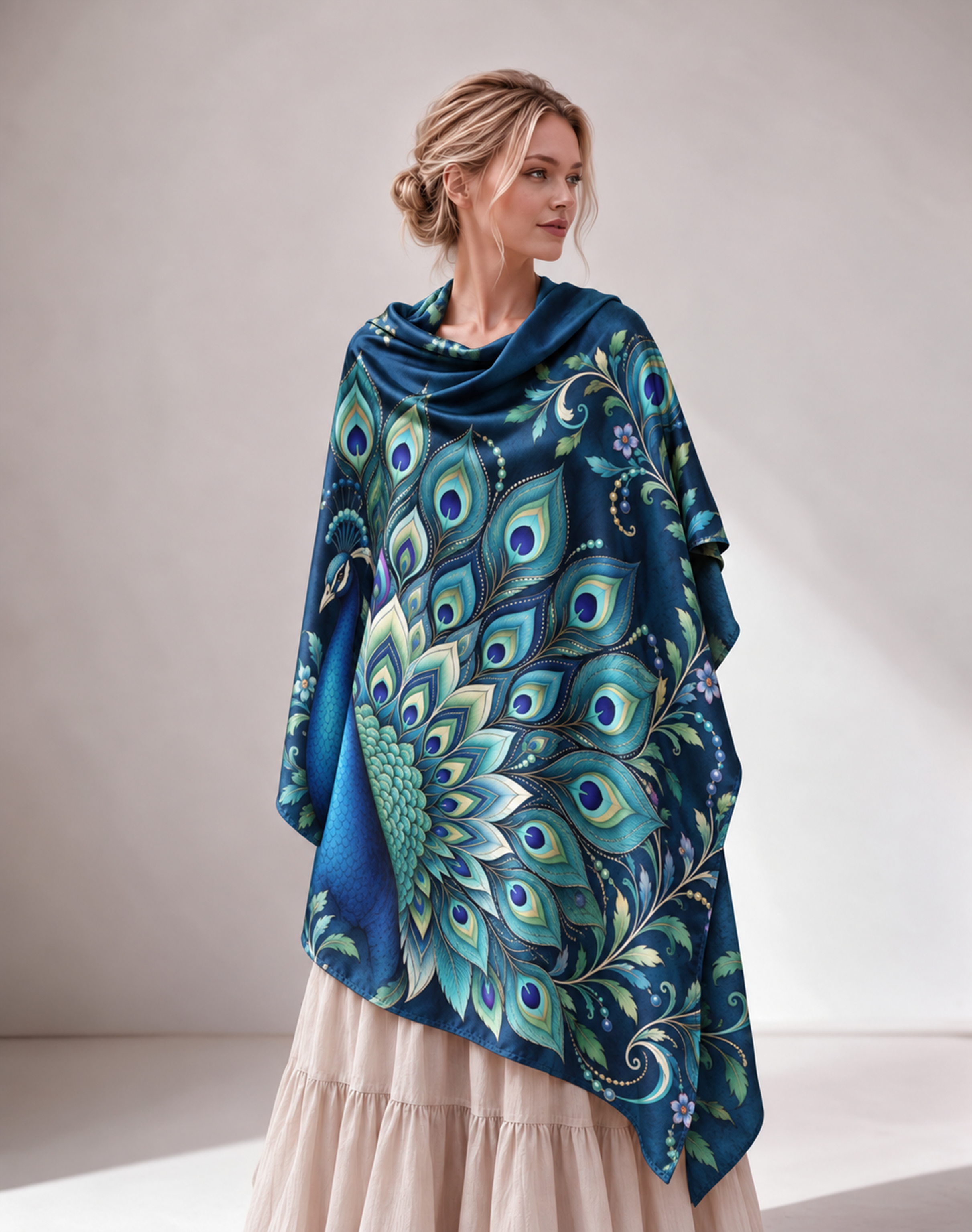 Peacock Feather Print Women Shawl