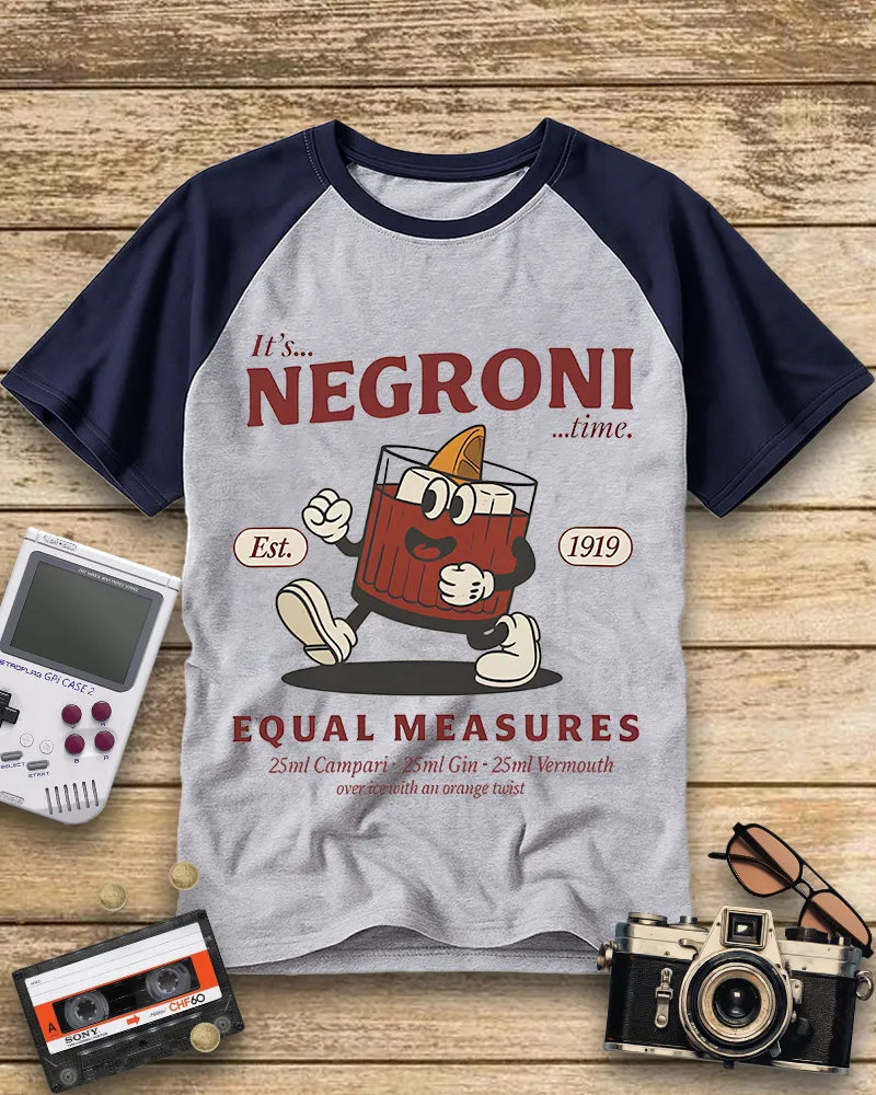 Retro Walking Cocktail Mascot Cotton Raglan T-Shirt
