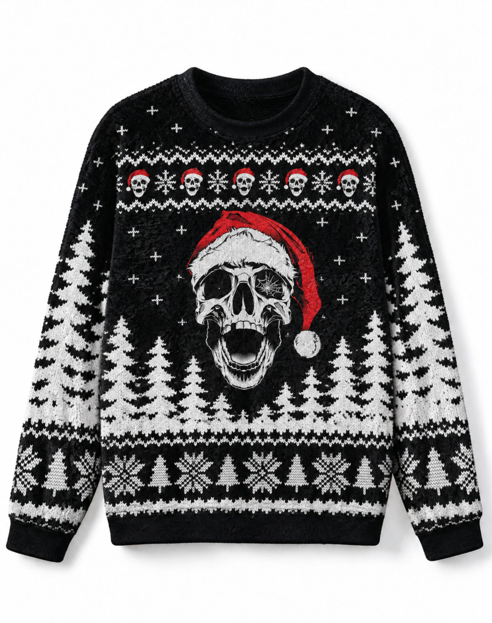 Santa Hat Skull Snow Forest Christmas Crew Neck Sweater