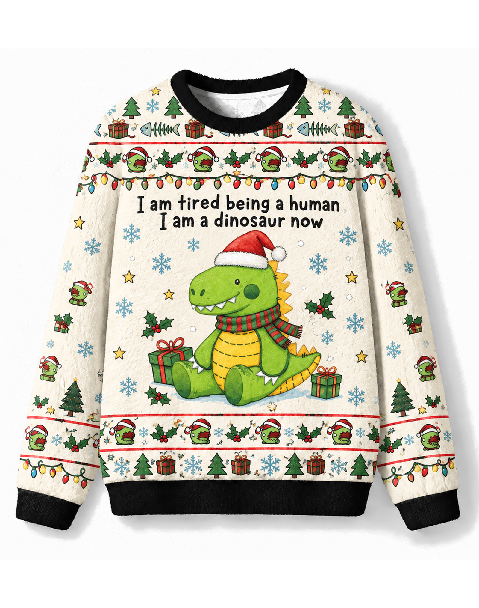 "I Am Tired Being A Human" Dinosaur Christmas Sweater Holiday Sweater