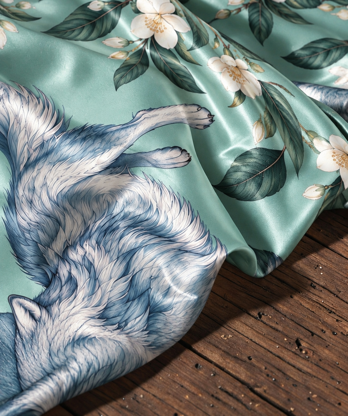Arctic Wolf & Blossom Print Women Shawl