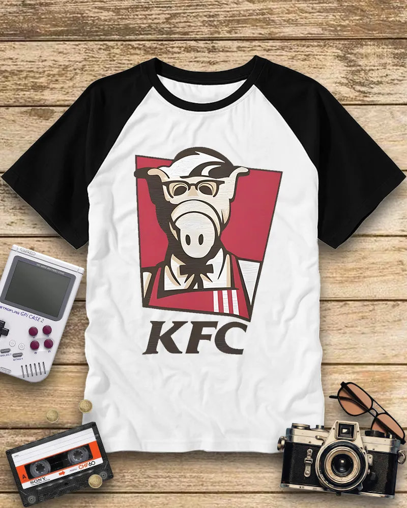Vintage Style Alien Fast Food Logo Raglan Tee