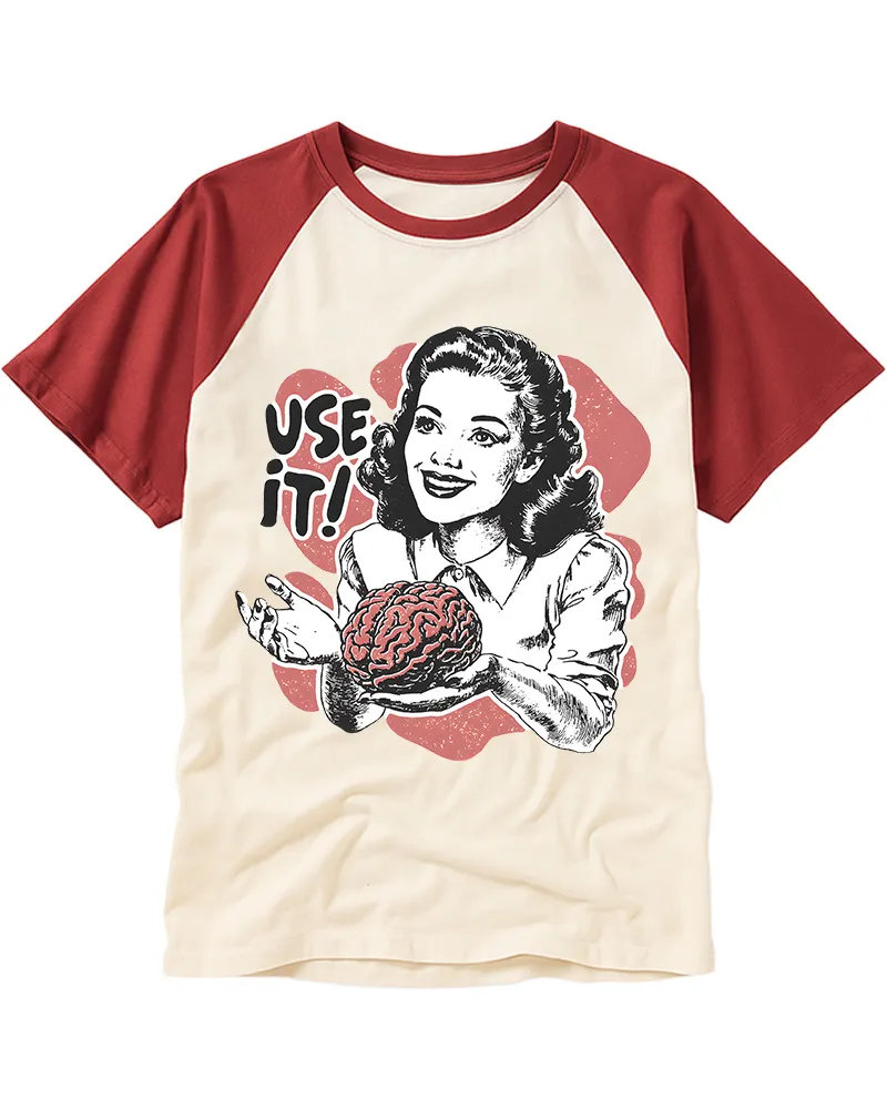 Vintage Retro Housewife Brain Graphic Raglan Tee