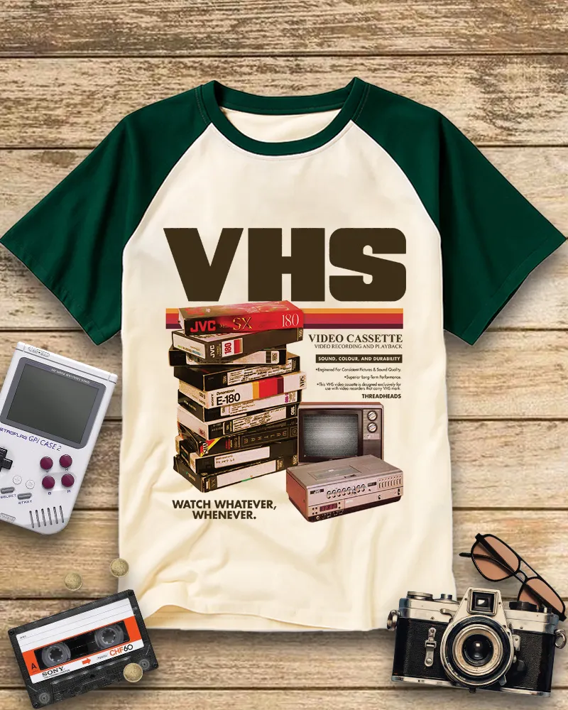 Vintage Retro Tech VHS Nostalgia Raglan Tee