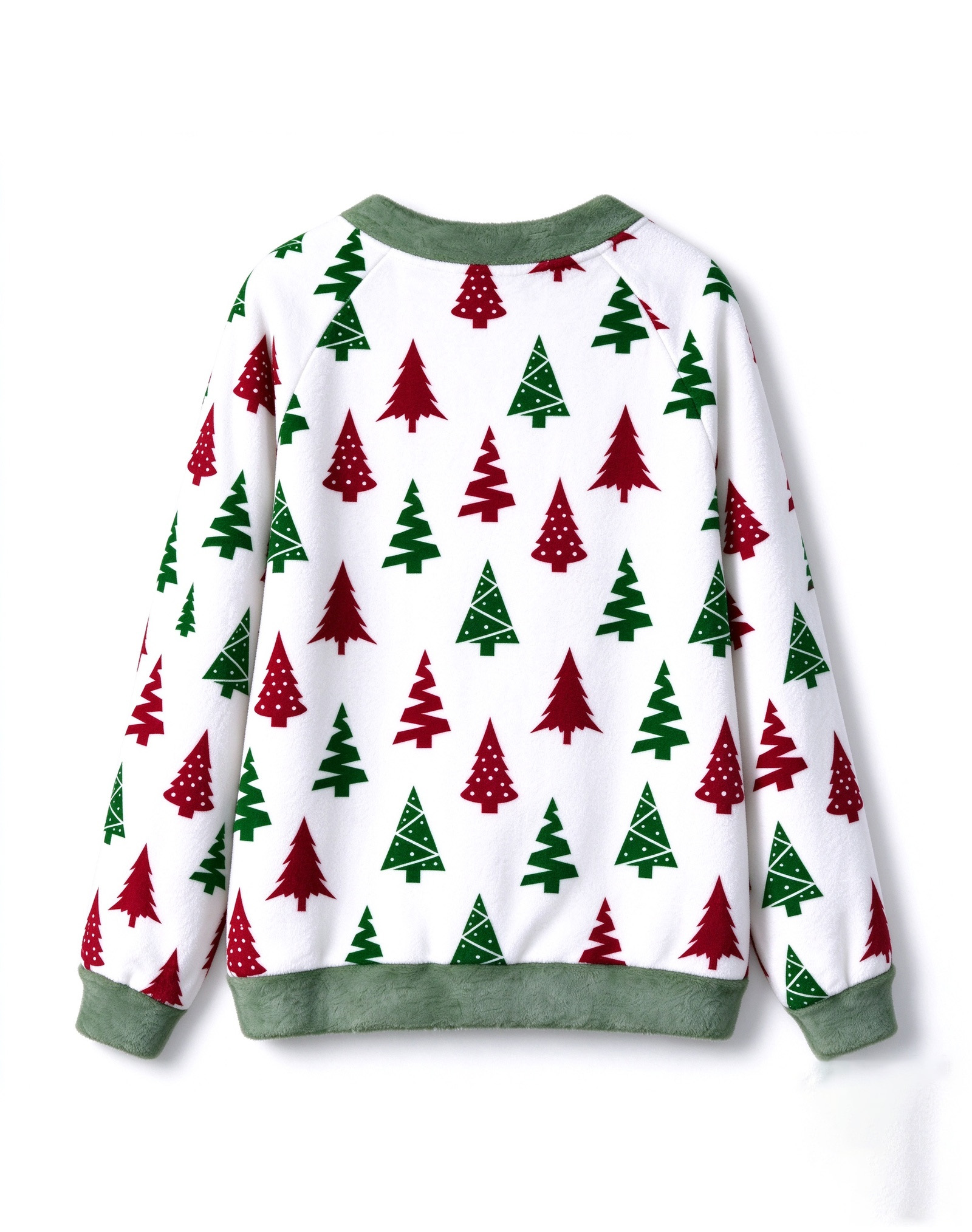 Minimal Christmas Tree Fleece Cardigan, Red Green Xmas Tree V-Neck Button Down Sweater