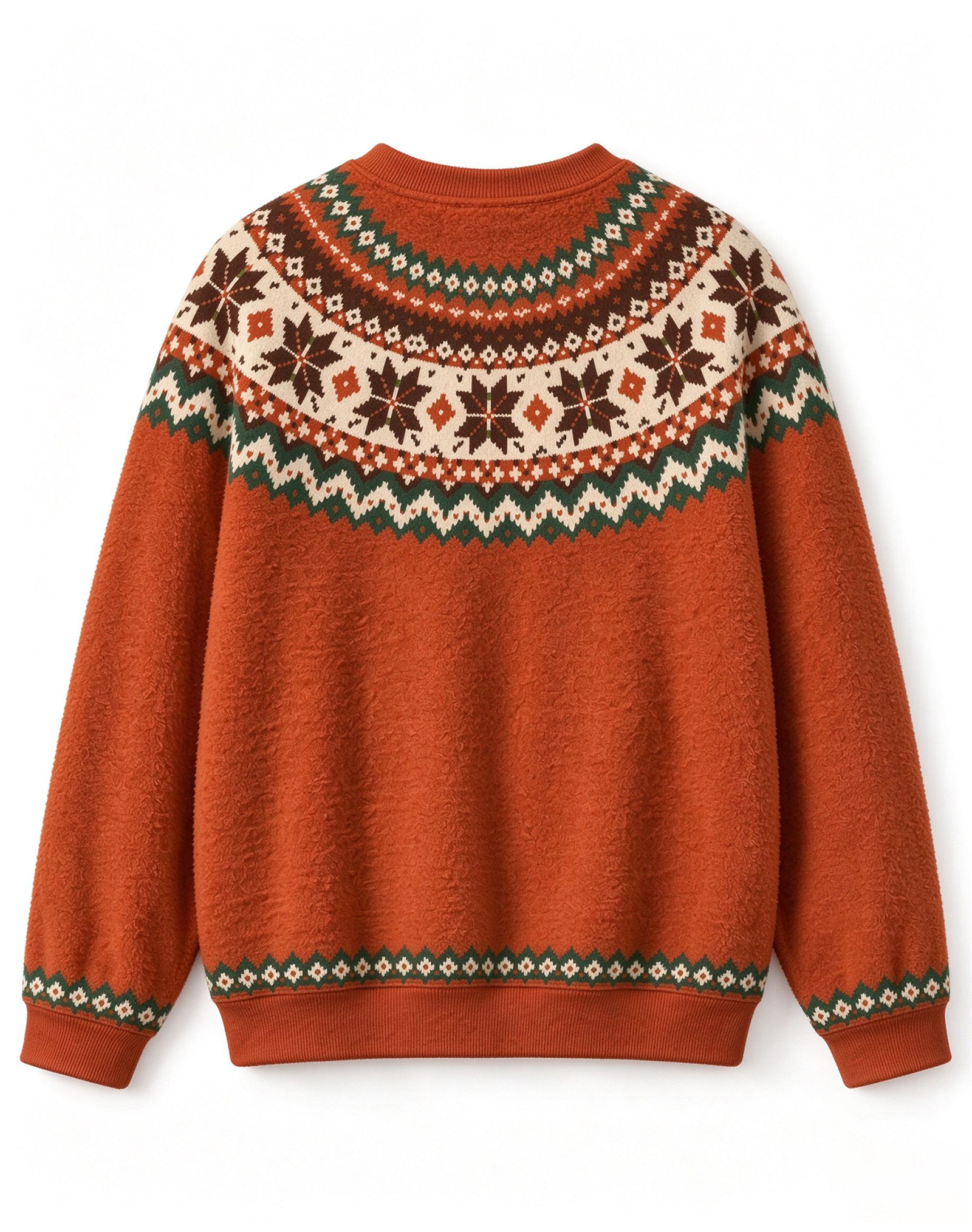 Orange Fair Isle Nordic Snowflake Crew Neck Sweater