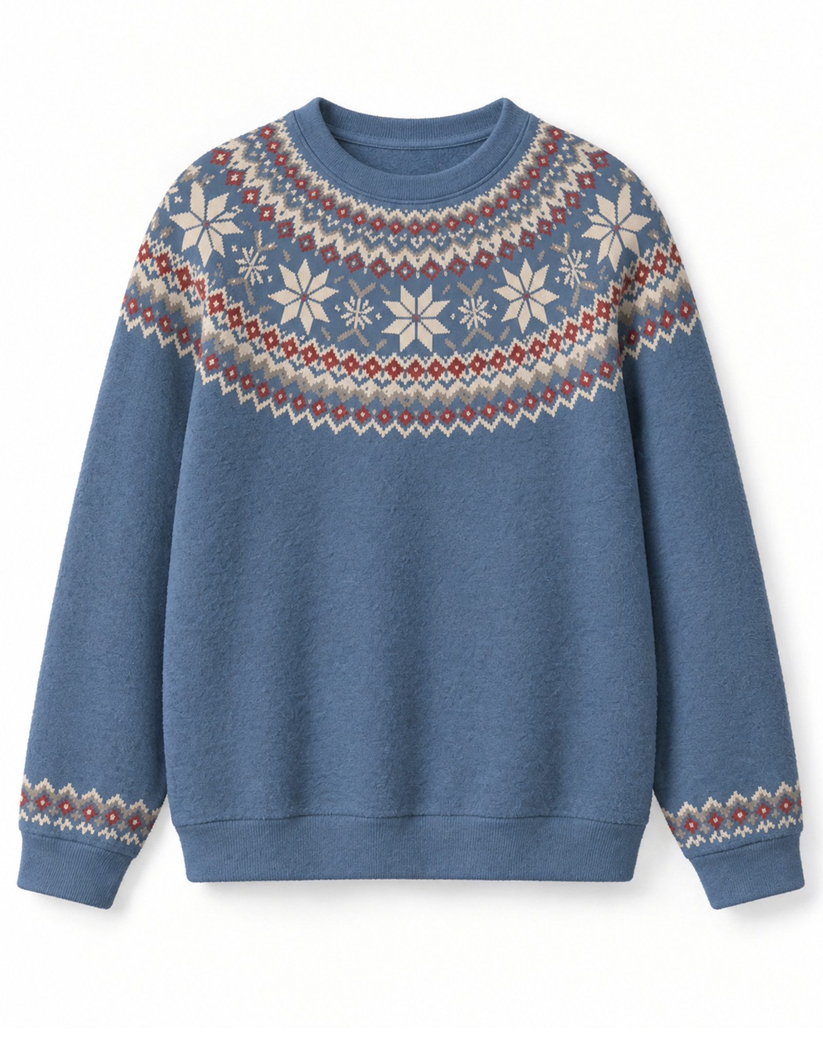 Blue Fair Isle Nordic Snowflake Crew Neck Sweater