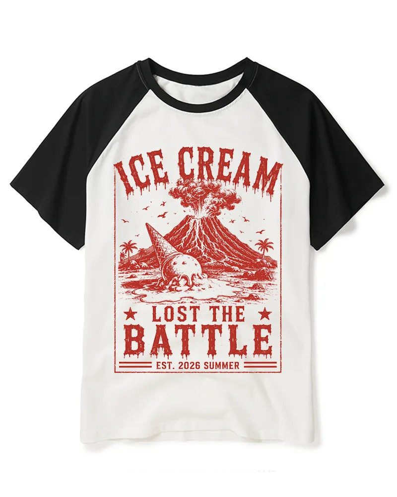 Funny Red Volcano Ice Cream Raglan Tee