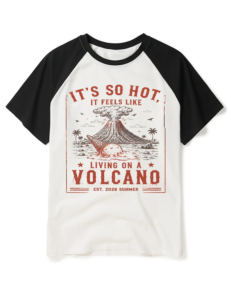 Funny Tropical Volcano Ice Cream Raglan Tee