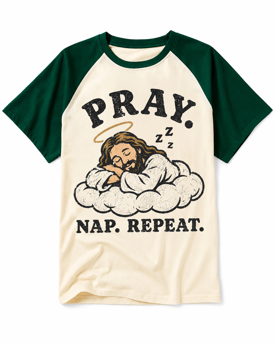 Pray Nap Repeat Vintage Graphic Raglan Baseball T-Shirt