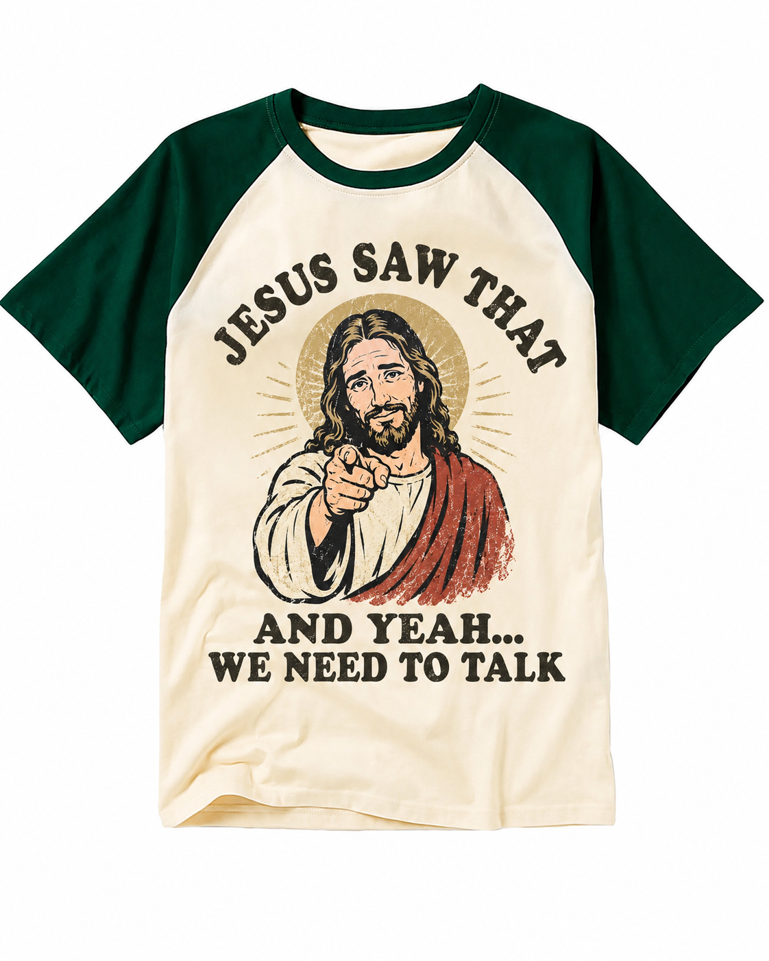 Jesus We Need to Talk Vintage Graphic Raglan Baseball T-Shirt