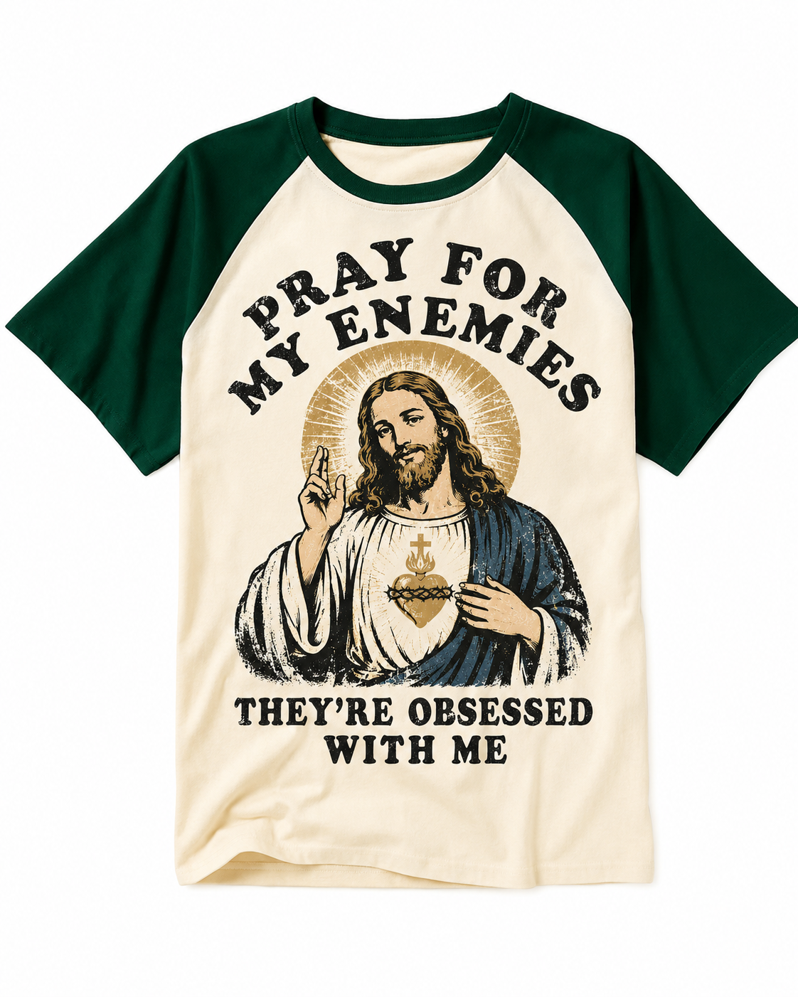 Pray for My Enemies Vintage Graphic Raglan Baseball T-Shirt