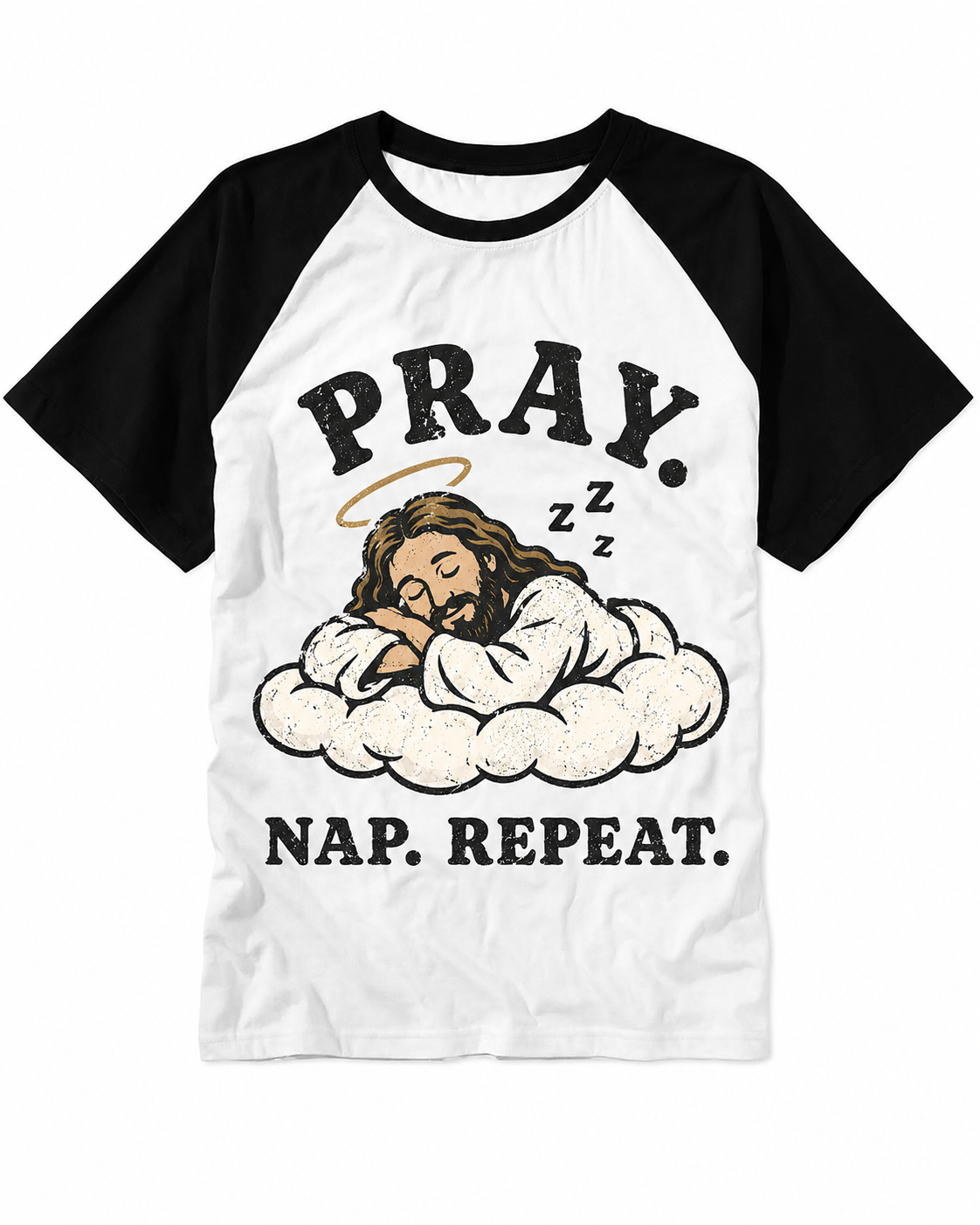 Pray Nap Repeat Vintage Graphic Raglan Baseball T-Shirt
