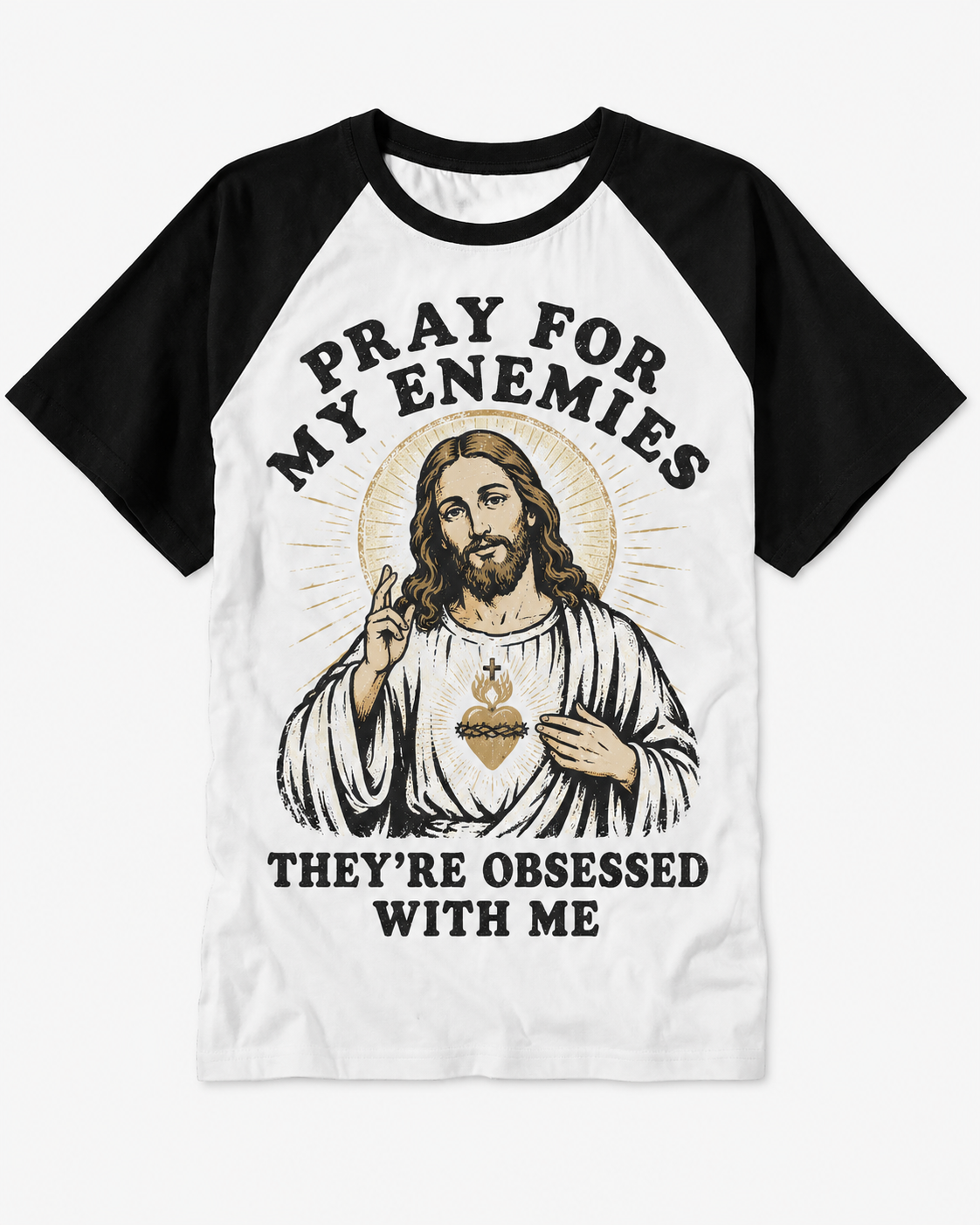 Pray for My Enemies Vintage Graphic Raglan Baseball T-Shirt