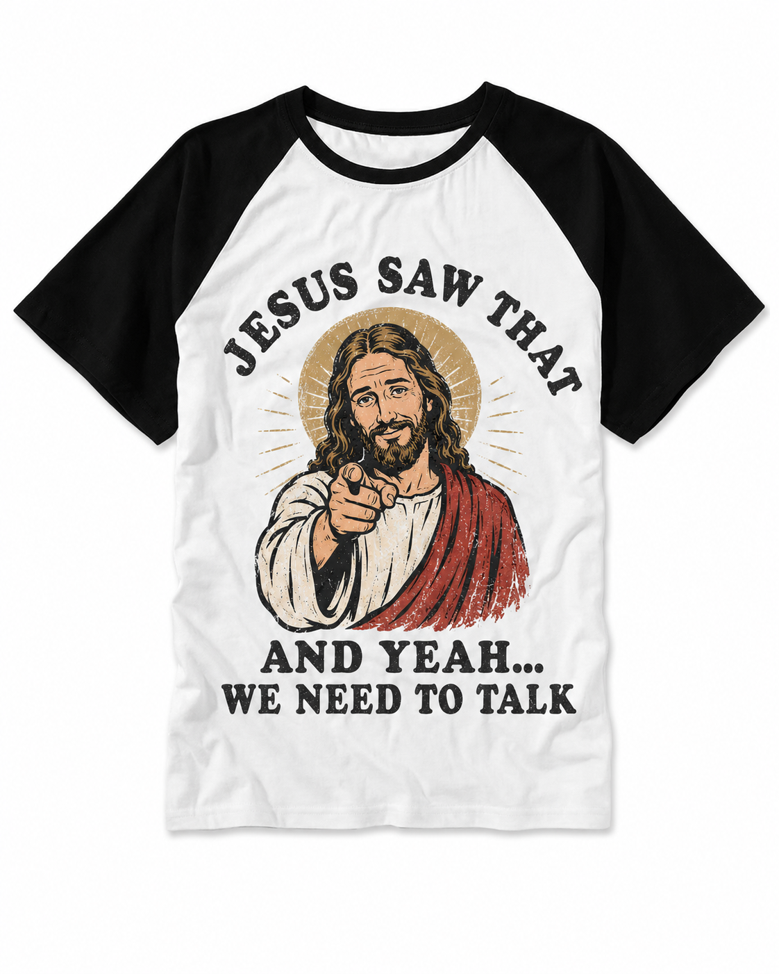 Jesus We Need to Talk Vintage Graphic Raglan Baseball T-Shirt