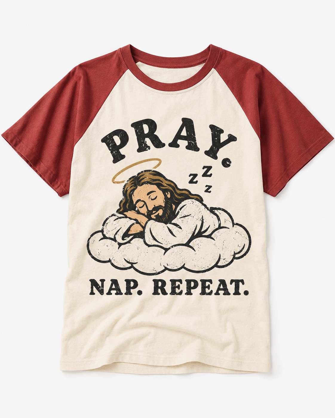 Pray Nap Repeat Vintage Graphic Raglan Baseball T-Shirt