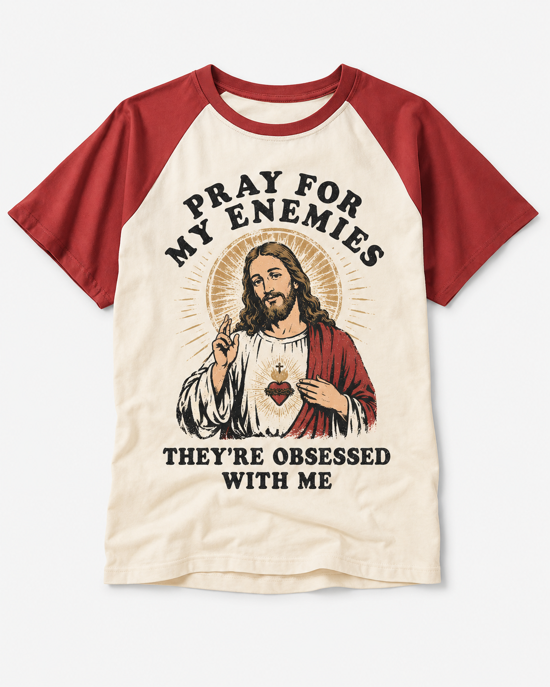 Pray for My Enemies Vintage Graphic Raglan Baseball T-Shirt