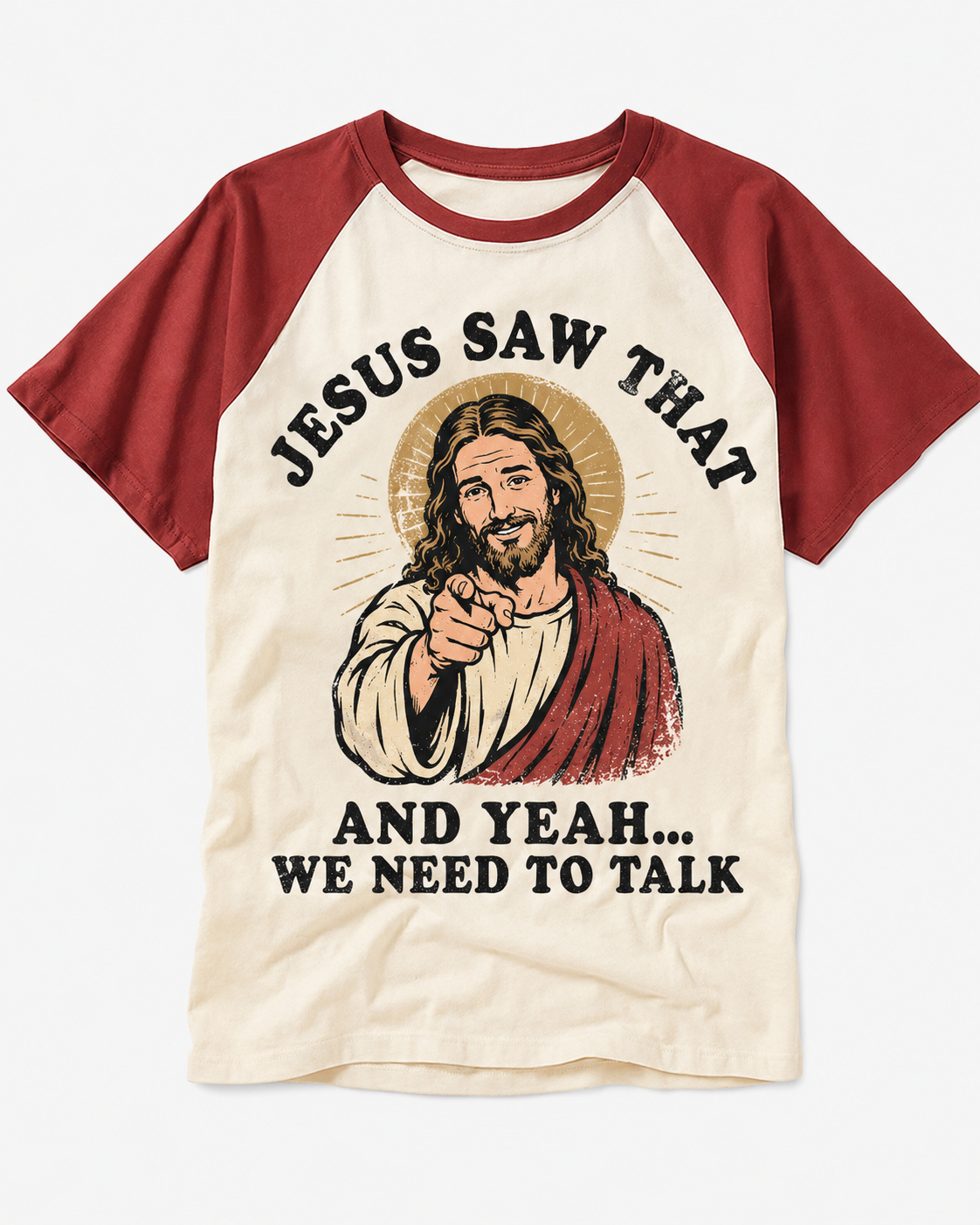 Jesus We Need to Talk Vintage Graphic Raglan Baseball T-Shirt