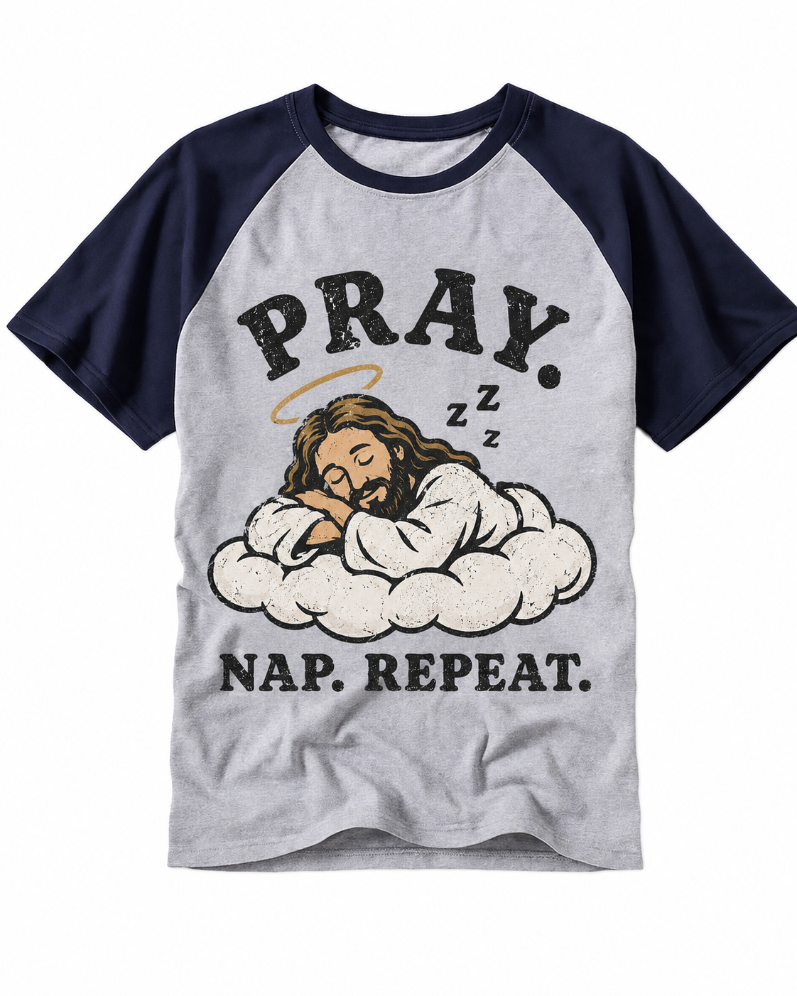 Pray Nap Repeat Vintage Graphic Raglan Baseball T-Shirt