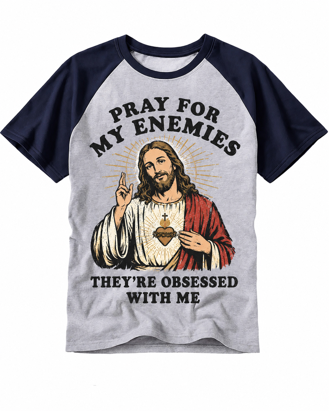 Pray for My Enemies Vintage Graphic Raglan Baseball T-Shirt