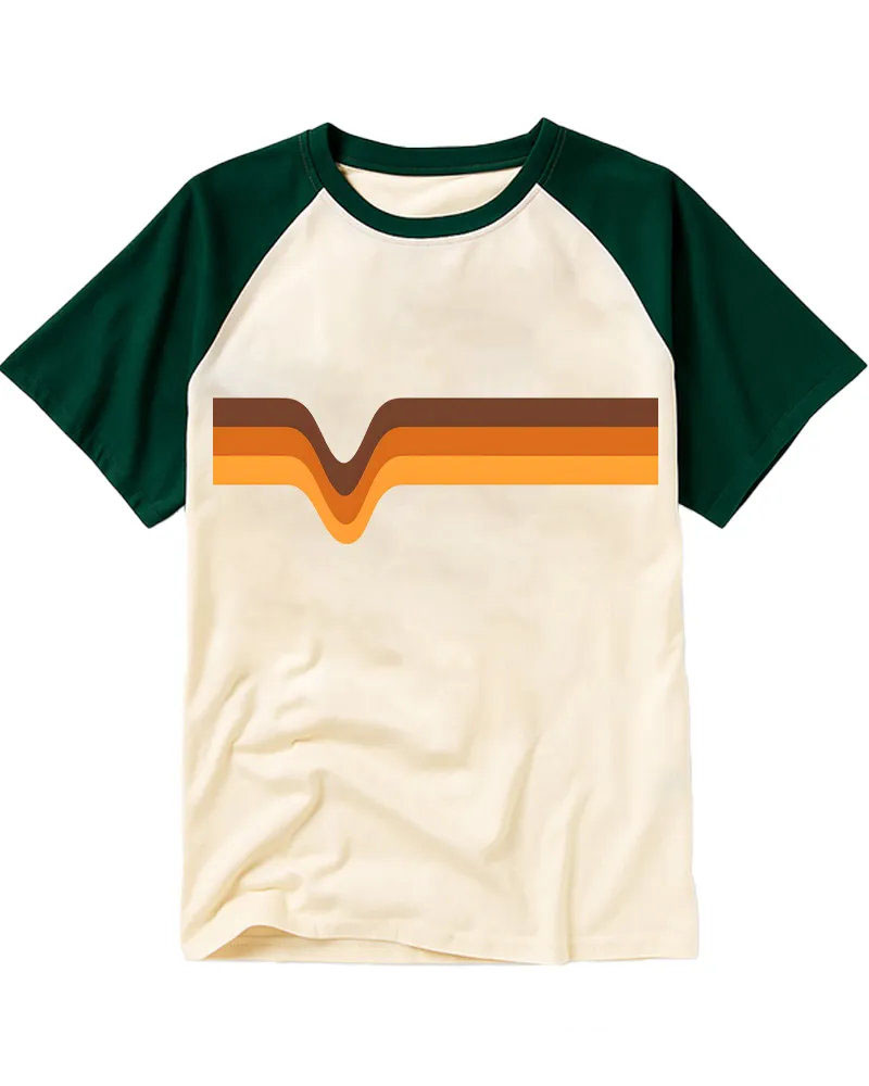 Vintage Earth Tone Retro Stripes Cotton Baseball T-Shirt