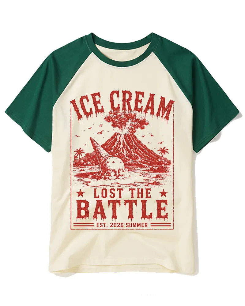 Funny Red Volcano Ice Cream Raglan Tee