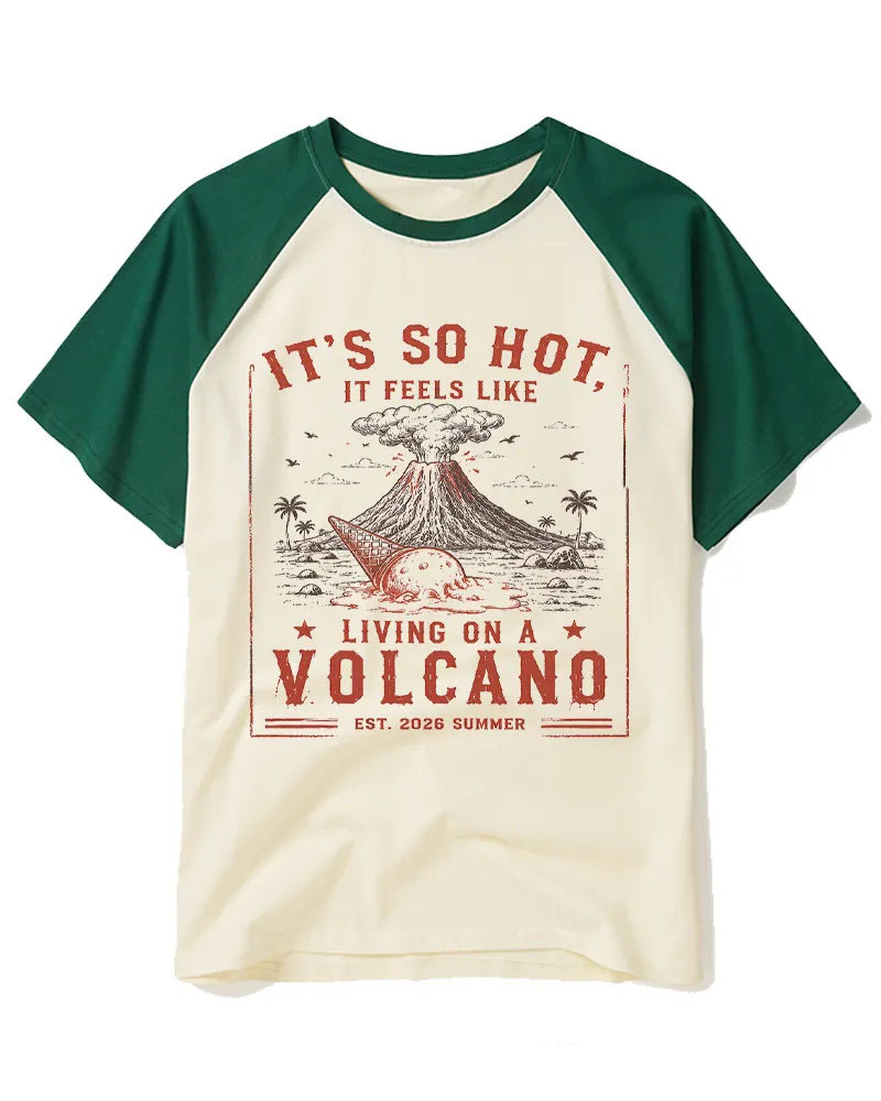 Funny Tropical Volcano Ice Cream Raglan Tee