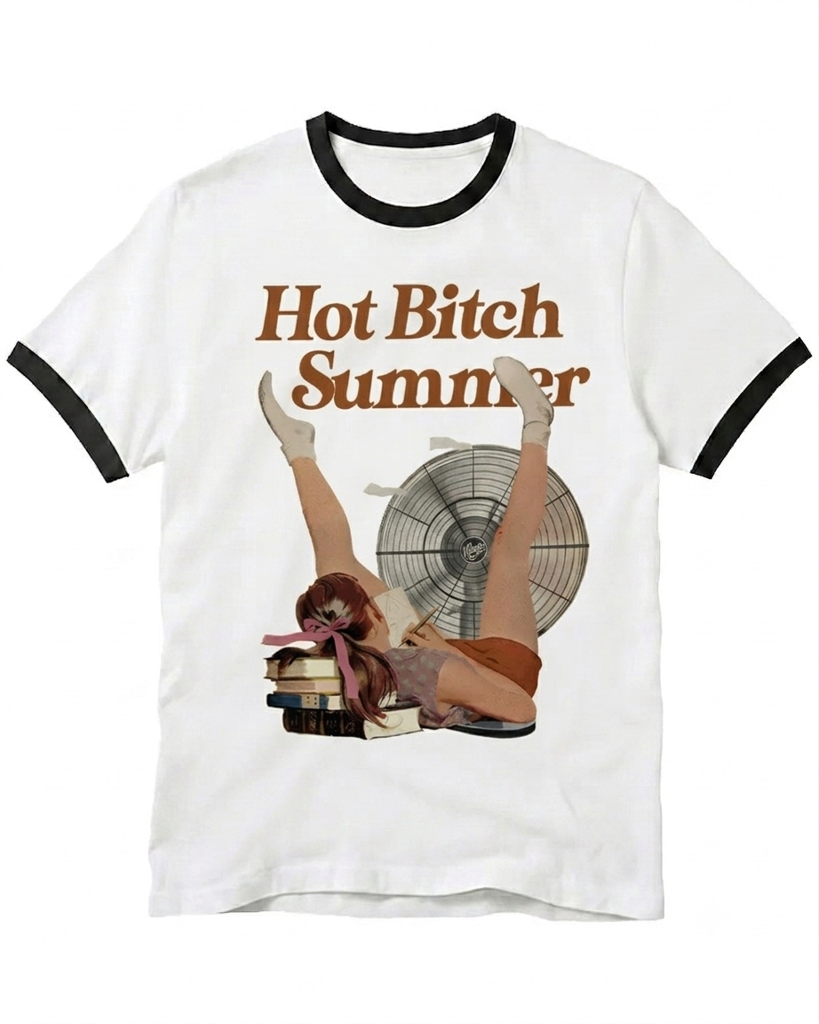 Hot Bitch Summer Vintage Graphic Ringer T-shirt