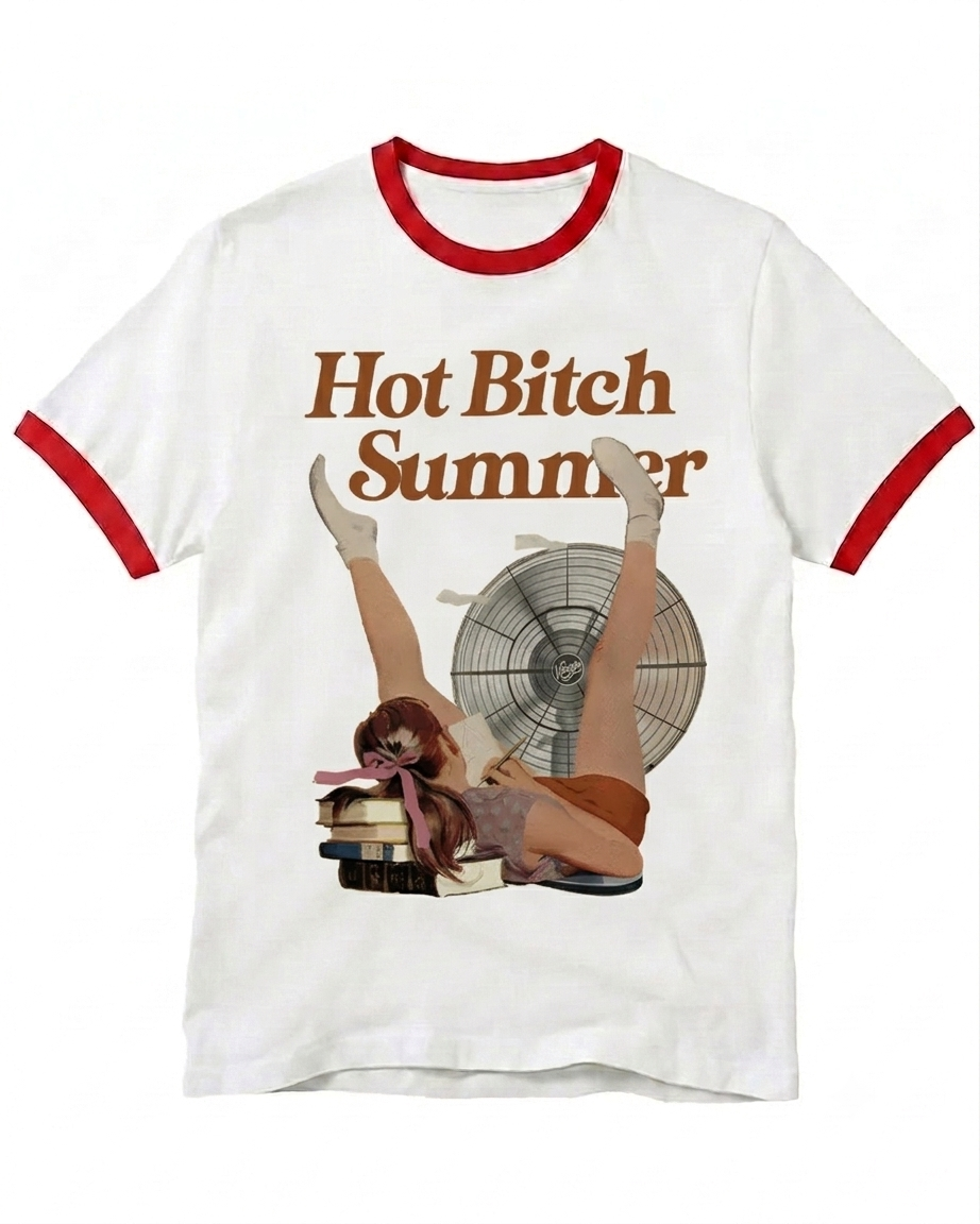 Hot Bitch Summer Vintage Graphic Ringer T-shirt