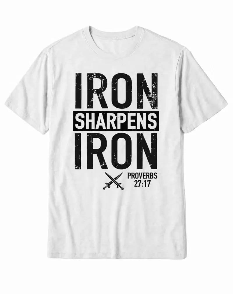 "Iron Sharpens Iron" Proverbs Crossed Swords Scripture Cotton Tee