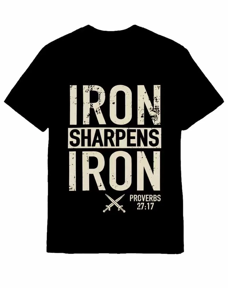 "Iron Sharpens Iron" Proverbs Crossed Swords Scripture Cotton Tee