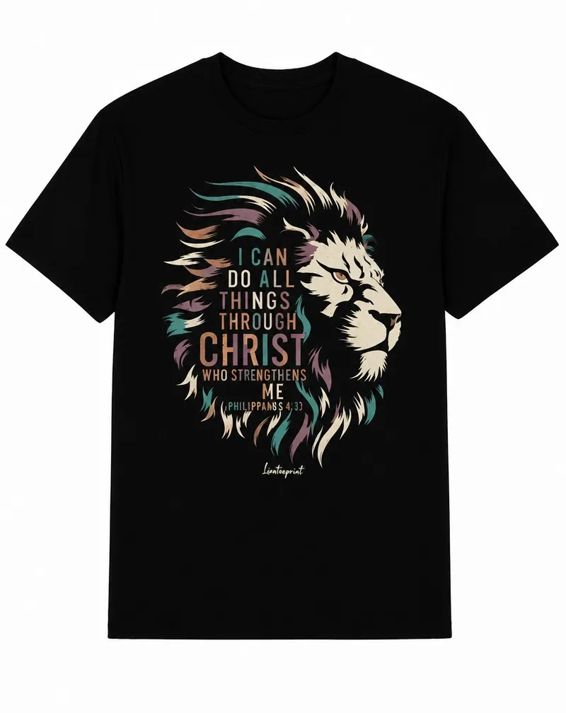 "I Can Do All Things Through Christ" Lion Mane Graphic Scripture Cotton Tee