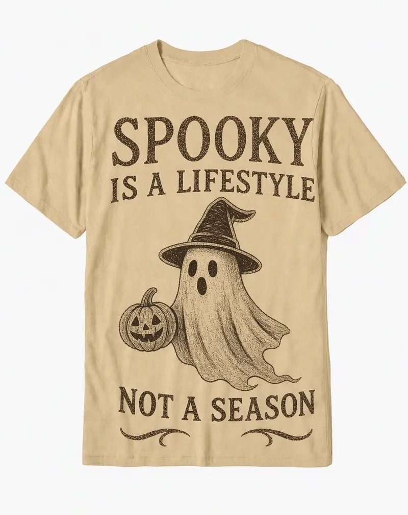 "Spooky Is a Lifestyle, Not a Season" Ghost Witch Hat Halloween Cotton Tee