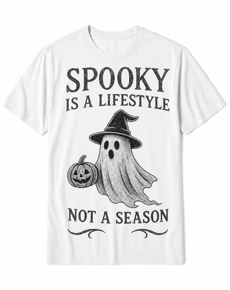 "Spooky Is a Lifestyle, Not a Season" Ghost Witch Hat Halloween Cotton Tee