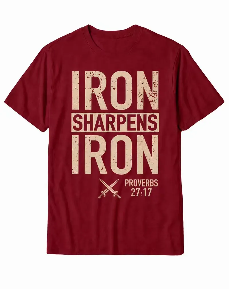 "Iron Sharpens Iron" Proverbs Crossed Swords Scripture Cotton Tee