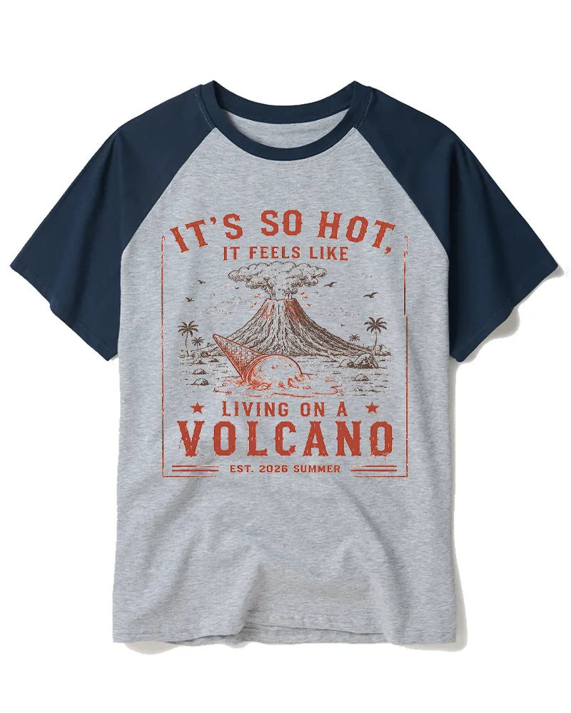 Funny Tropical Volcano Ice Cream Raglan Tee