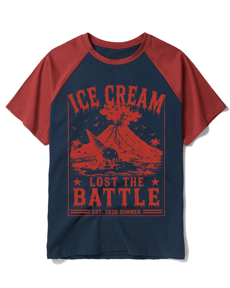 Funny Red Volcano Ice Cream Raglan Tee